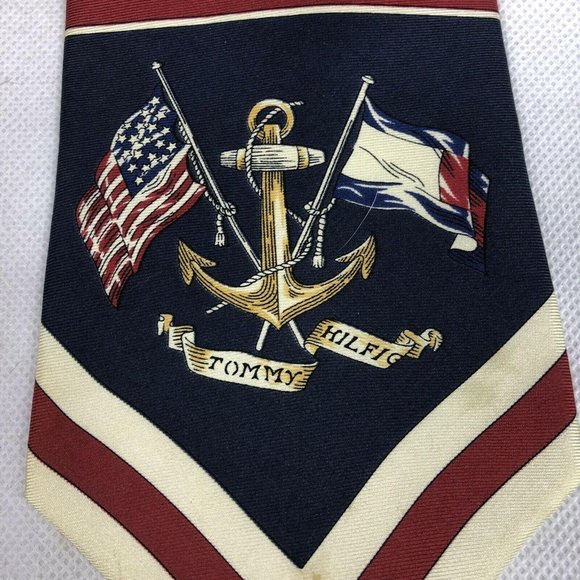 TOMMY HILFIGER Neck Ties 100% Silk Flags Yellow - Picture 2 of 4